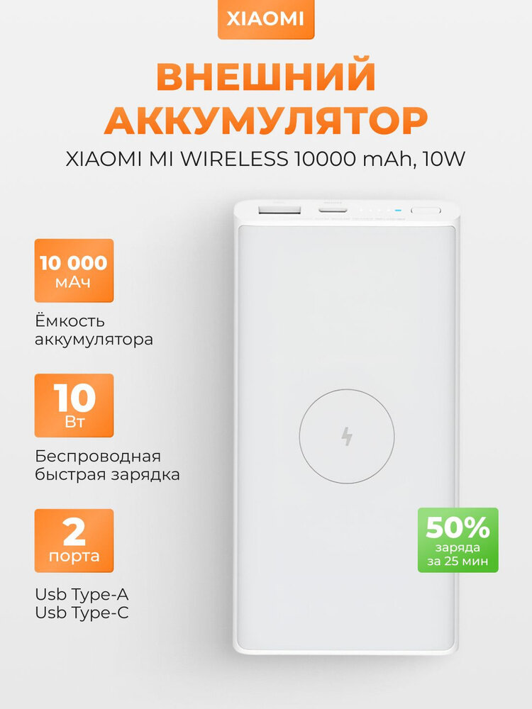 Повербанк Xiaomi Mi Wireless Power Bank 10000mah 10W 22,5Вт беспроводная зарядка для телефона