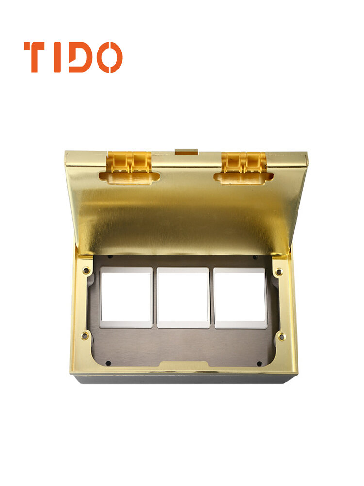 Лючок под розетки встраиваемый в пол ламинат плитку на 6 модуля, металл, сталь, золото