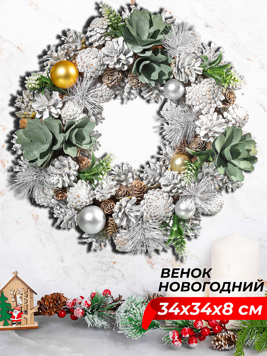 Новогоднее украшение венок 34х34х8 см Elan Gallery Снежный лес, большой круг