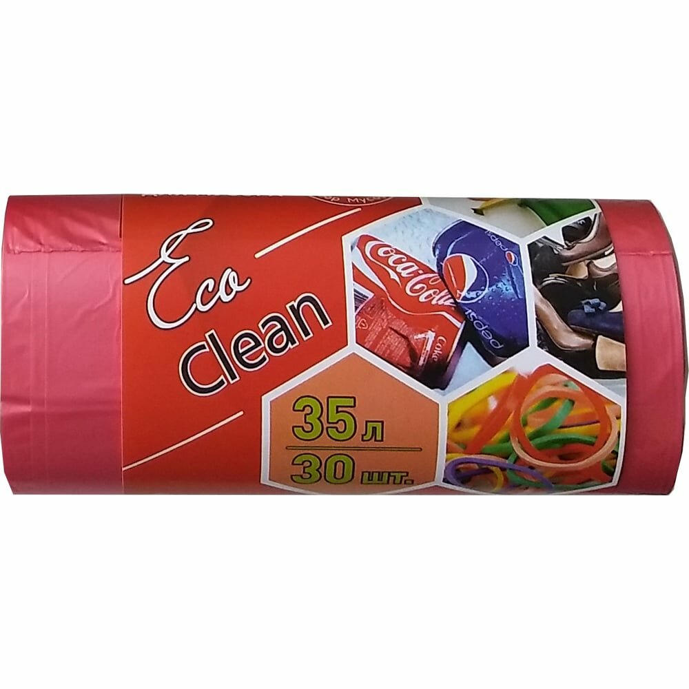 Мешки Ecoclean (35 л, 30 шт, ПНД, красный, 8 мкм, 48х58 см) Концепция Быта 3774