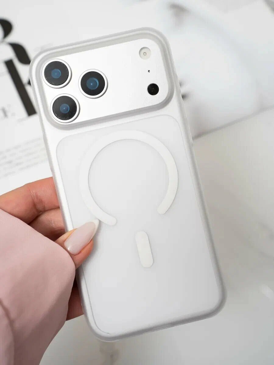 Чехол MagSafe для iPhone 17 Pro Max, матовый, прозрачный, белый — фото 1