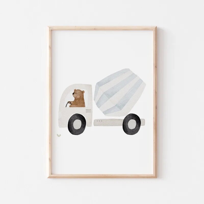 Постер с медведем в бетономешалке, 20x30см, цвет 7