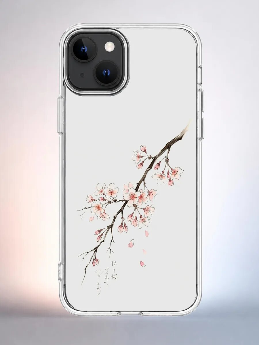 Чехол iPhone 13 суми-э сакура силиконовый прозрачный