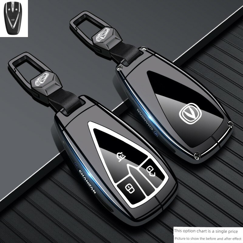 Ключевой чехол 3-кнопочный черный с кожаной пряжкой 01 для Changan CS75 Plus, CS55, Yidong Plus