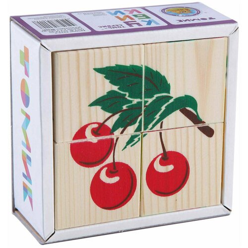 фото Деревянные кубики «фрукты-ягоды» 4 элемента, томик