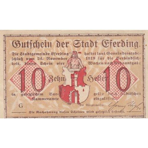 Австрия, Эфердинг 10 геллеров 1919 г. (G) австрия эфердинг 10 геллеров 1919 г вид 2 1 2