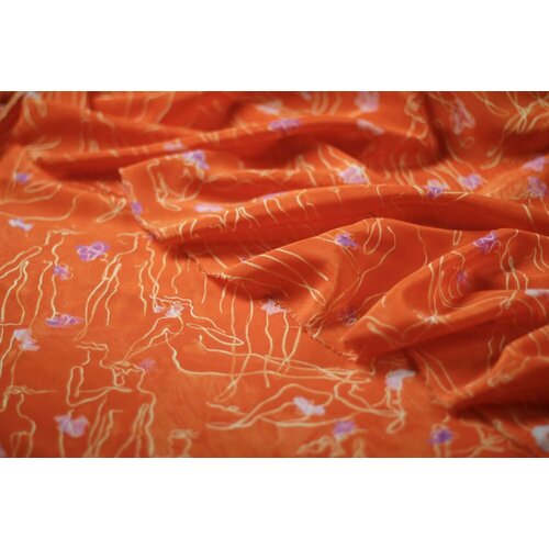 Ткань оранжевый крепдешин с рисунком ткань крепдешин с серо голубым рисунком