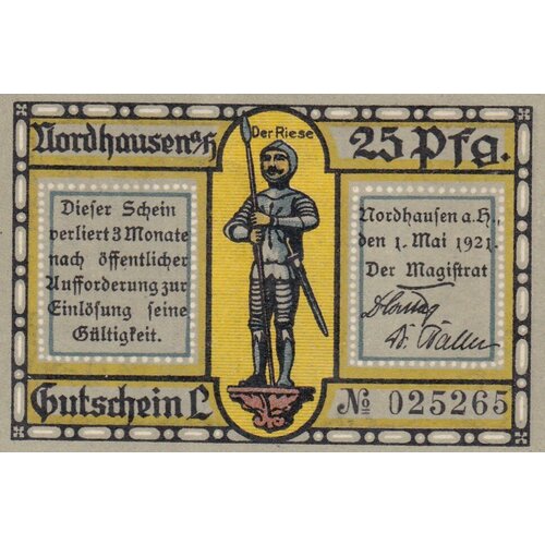 Германия (Веймарская Республика) Нордхаузен 25 пфеннигов 1921 г. (№1) германия веймарская республика нордхаузен 75 пфеннигов 1921 г 2