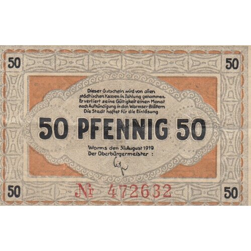Германия (Веймарская Республика) Вормс 50 пфеннигов 1919 г. (2)