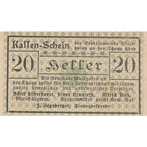 Австрия, Вайдхофен-ан-дер-Тайя 20 геллеров 1920 г. австрия вайсенбах ан дер тристинг 20 геллеров 1920 г