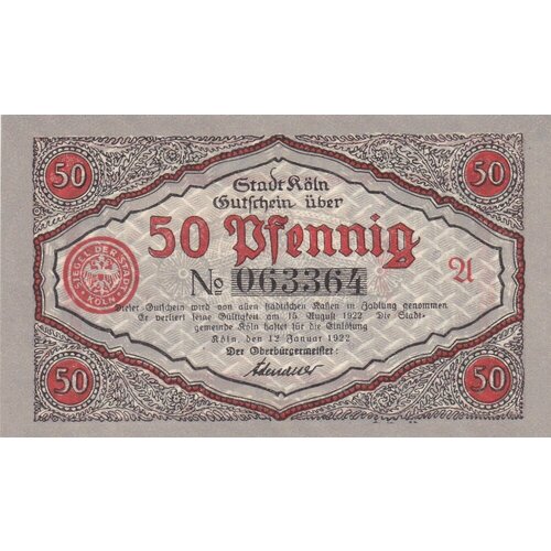 Германия (Веймарская Республика) Кёльн 50 пфеннигов 1922 г. (Вид 2) (№1)