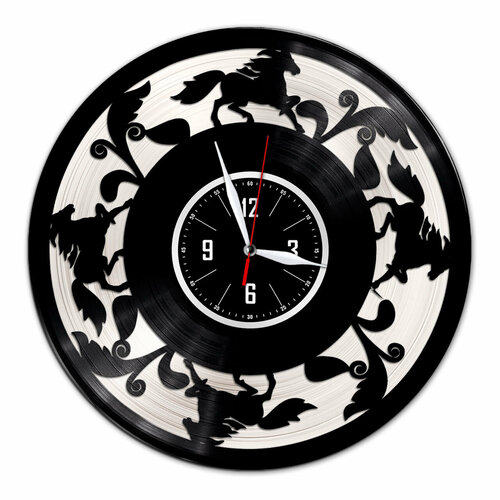 Кони - настенные часы из виниловой пластинки (с серебряной подложкой)