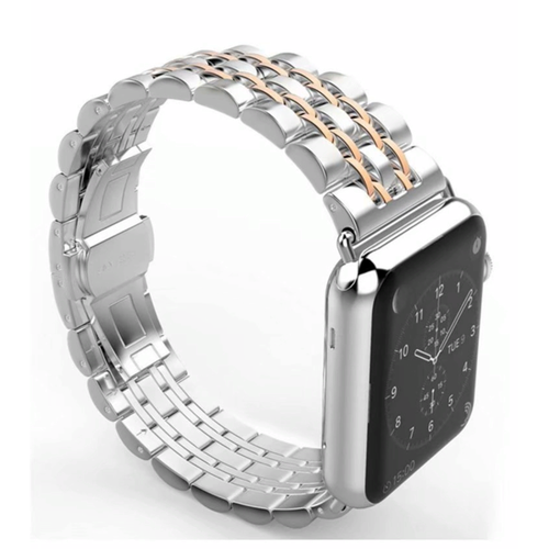 Ремешок для Apple Watch 42/44/45/49mm металл (серебро с золотом)