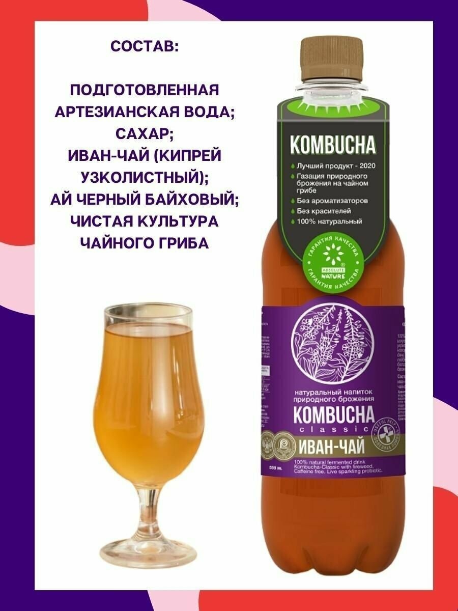 KOMBUCHA Напиток на чайном грибе, 12шт/0.555л - фотография № 4