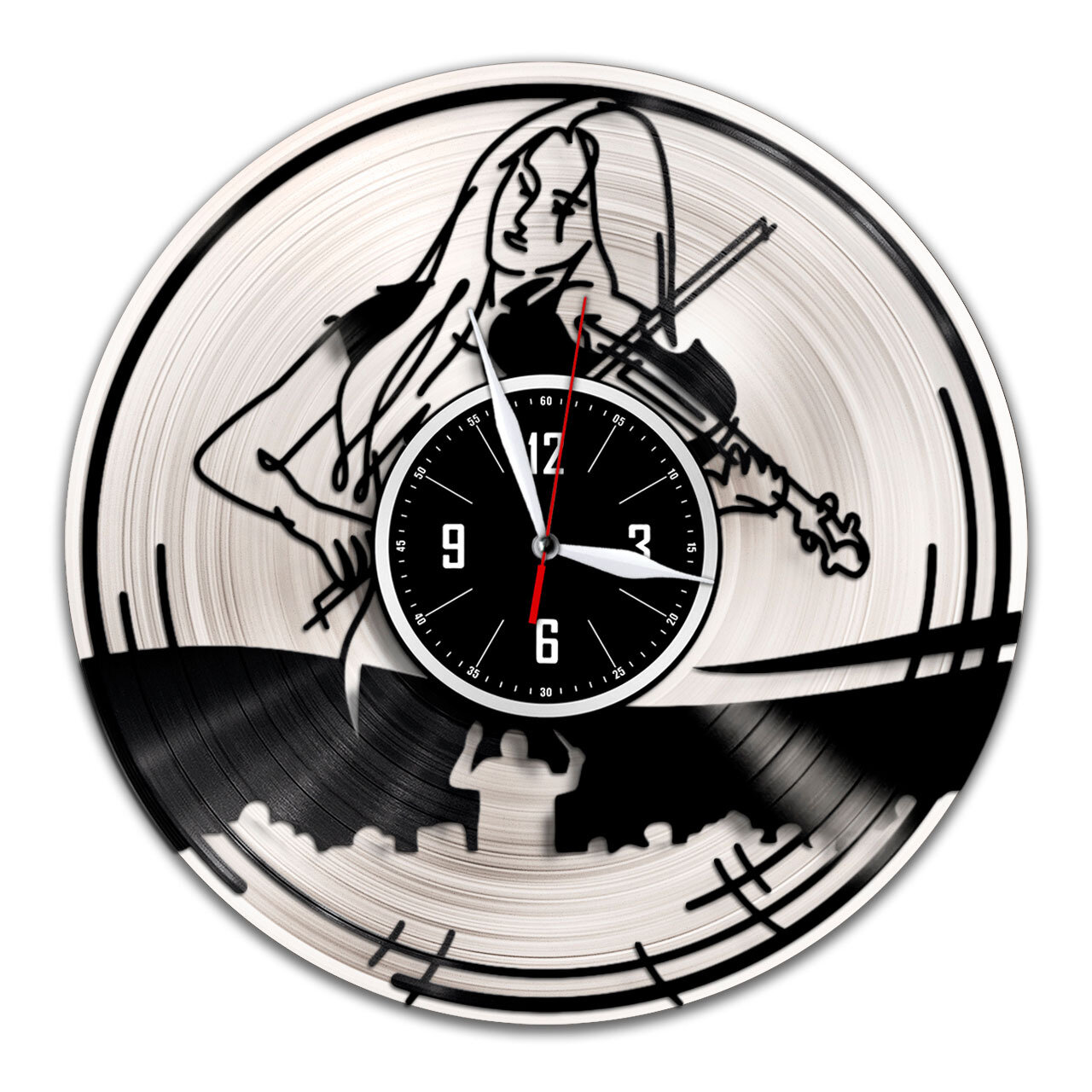 Скрипач - настенные часы из виниловой пластинки (с серебряной подложкой)