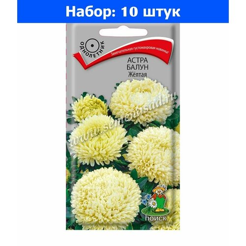 Астра Балун Желтая махровая 0,1г Одн 60см (Поиск) - 10 пачек семян космея золотая свадьба 10шт одн 60см поиск 10 пачек семян