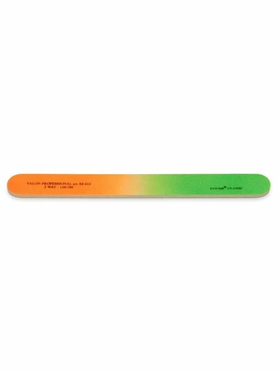 Пилка для ногтей, Zinger, прямая, EJ-212, 120/180 грит, оранжево-зеленая