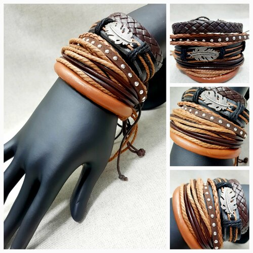 фото Жесткий браслет набор из пяти браслетов, размер one size, коричневый нет бренда