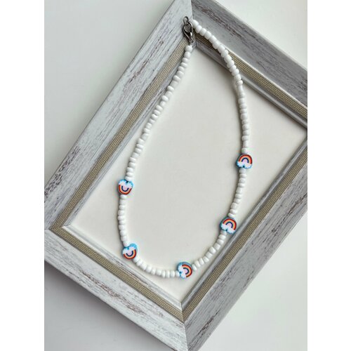 Чокер из бисера белый с радугой 38 см. Ручная работа. М