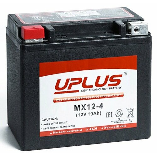 Аккумулятор для мото и гидро техники UPLUS Power Sport AGM 10 А/ч 180 А прям. пол. залит/заряжен MX12-4 (150х87х130) YTX12-BS