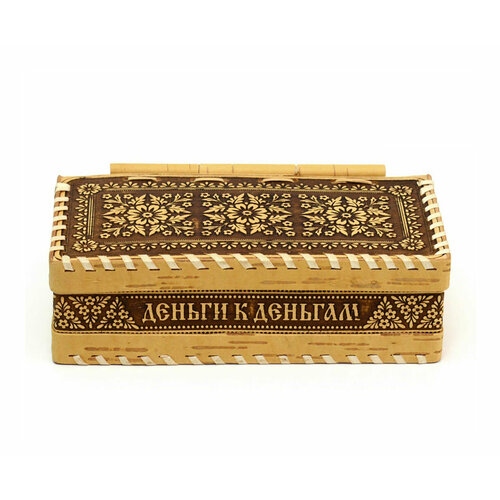 Шкатулка для денег из бересты Цветочный узор 1190₽