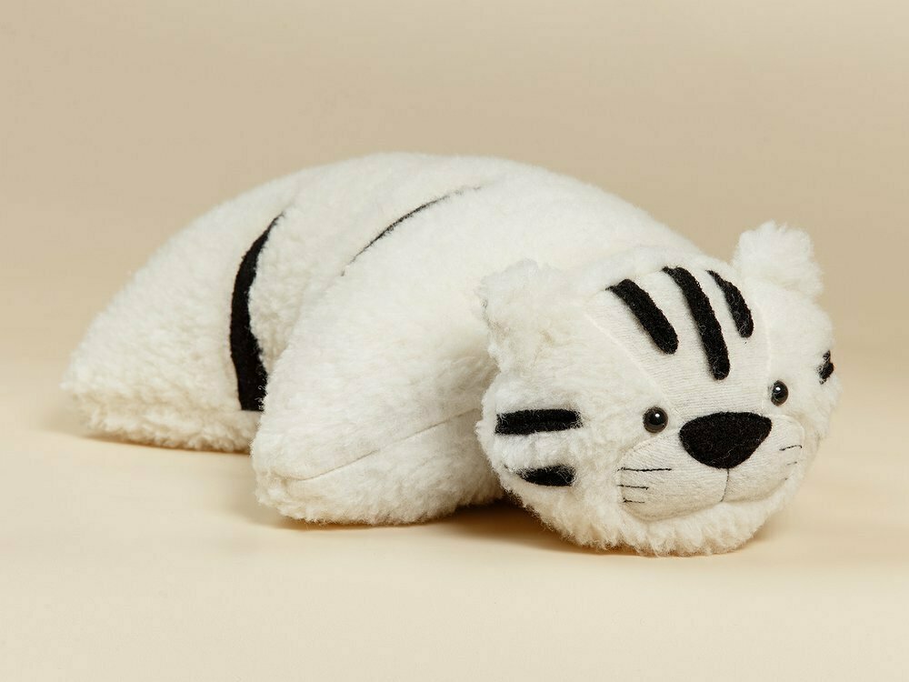 Подушка игрушка Тигр Раджа белый, из шерсти мериноса - фотография № 1