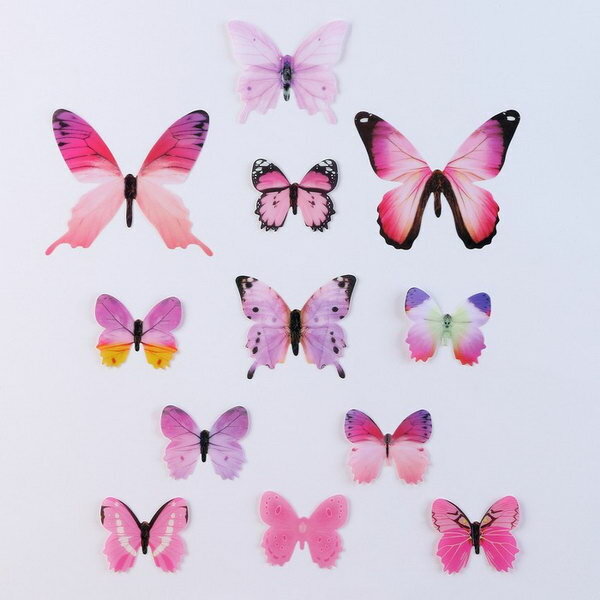 Набор для украшения "Бабочки", 12 шт, цвет розовый