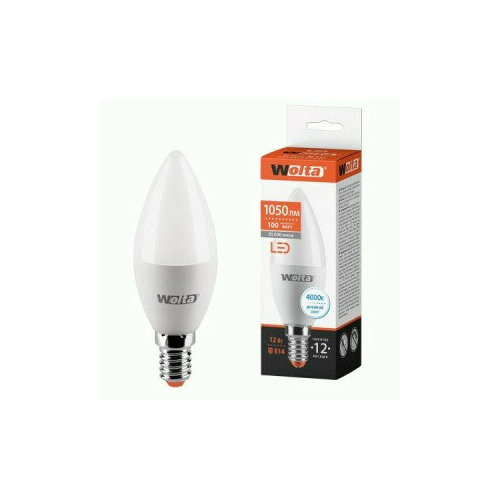 Светодиодная LED лампа WOLTA лампа Свеча C37 E14 12W (1050lm) 4000K 4K 25SC12E14 120x38x38 (упаковка 10 штук)