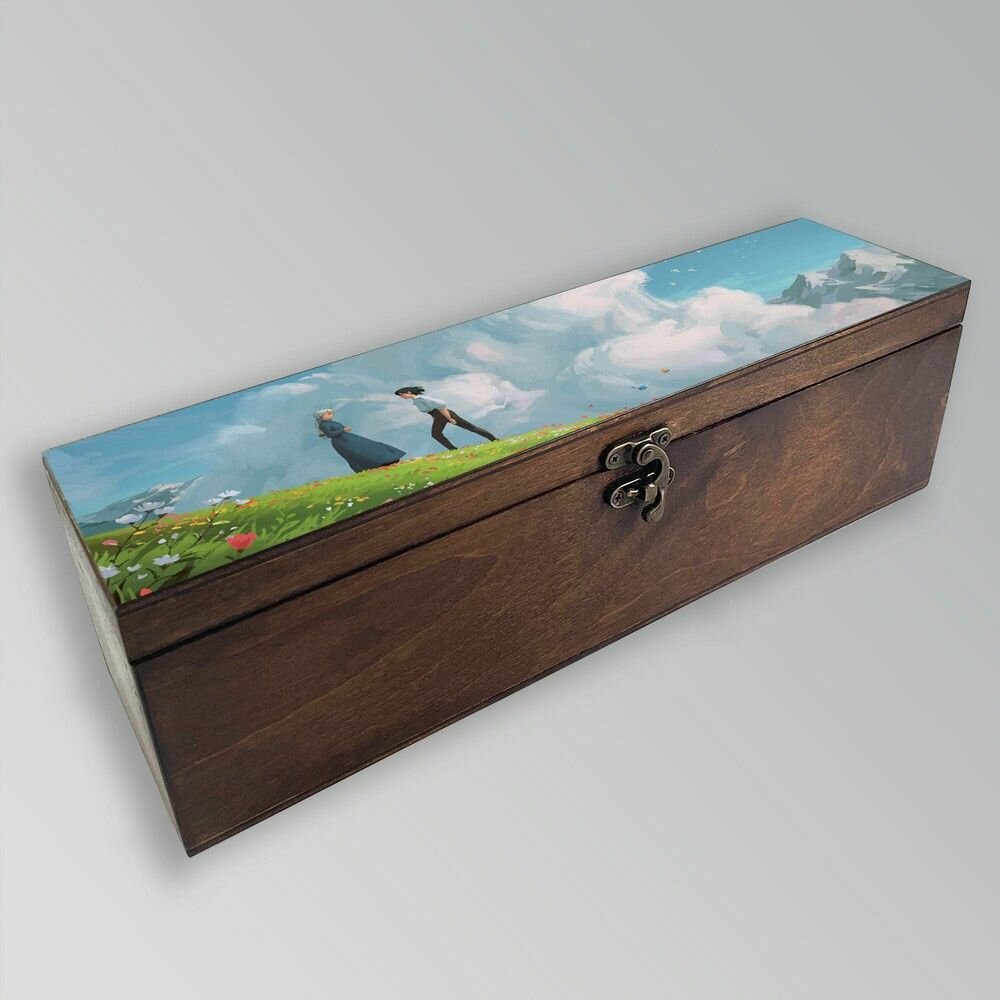 Коробка для чайных пакетиков из дерева чайница УФ с крышкой аниме ходячий замок - 591