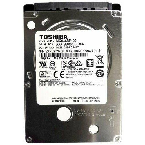 Жесткий диск 1TB SATA 6Gb/s Toshiba (KIOXIA) MQ04ABF100 MQ04 2.5 5400rpm 128MB жесткий диск для ноутбука 2 5 1 tb 5400rpm 128mb seagate st1000lm048 sata iii 6 gb s