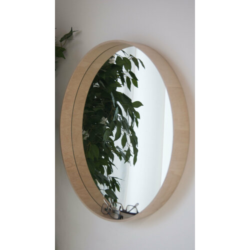 Зеркало круглое настенное 90 см, зеркало в ванную, интерьерное зеркало в деревянной раме