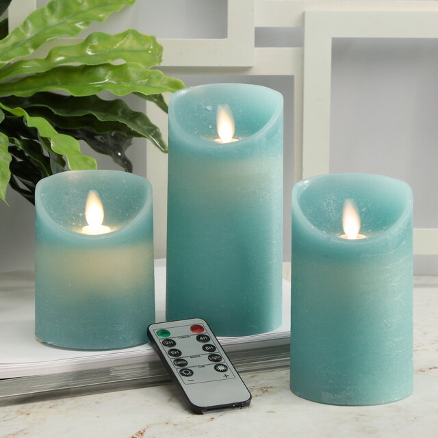 Peha Набор свечей с имитацией пламени Ленорра Magic Flame 10-15 см, 3 шт, бирюзовые, с пультом управления MB-20224