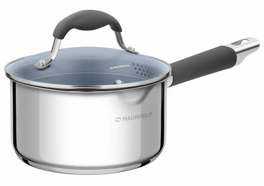 Ковш Maunfeld LAURA МSP16S08GR  из нержавеющей стали  со стеклянной крышкой  16 см