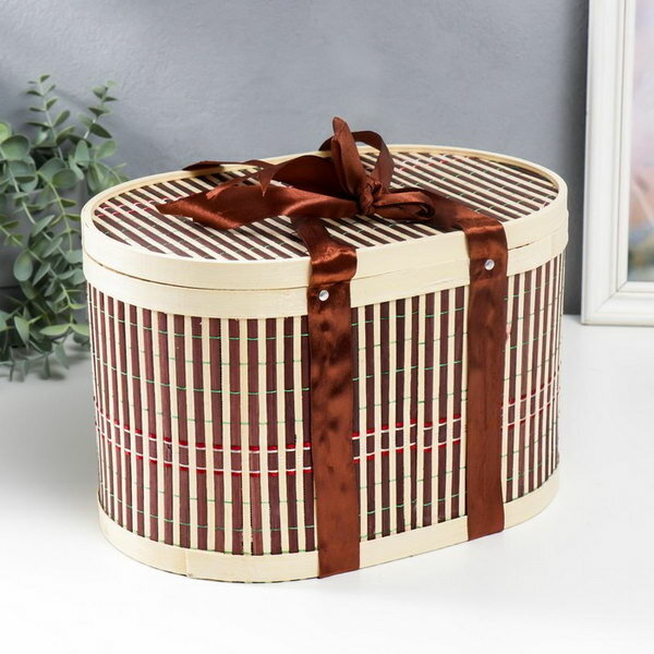 фото Шкатулка бамбук "Бант" овальная 19х20х30 см