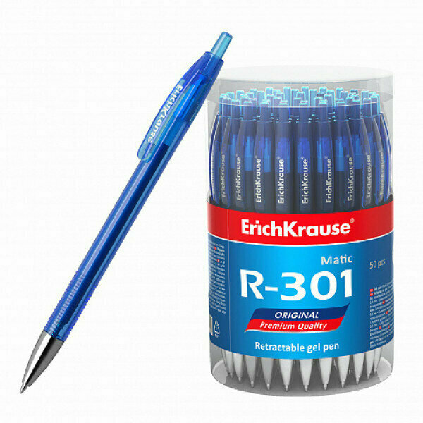 Ручка гелевая автоматическая ErichKrause R-301 Original Gel Matic 0.5, синяя, 1 шт - фото №1