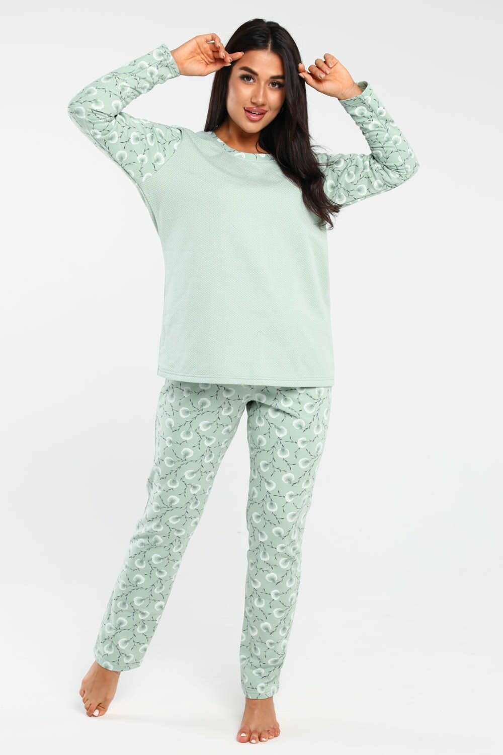 Пижама теплая DIANIDA М-545 размер 44-58 (56, Зеленый) - фотография № 7