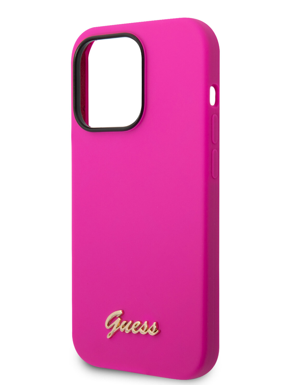 Guess для iPhone 14 Pro Max чехол Liquid silicone Gold metal logo Hard Fuschia