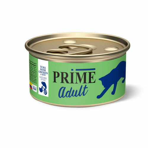 PRIME консервы для взрослых кошек с тунцом, курицей и киви, в собственном соку - 85 г х 12 шт витамины антиоксиданты минералы nutraway омега 3 a d3 e