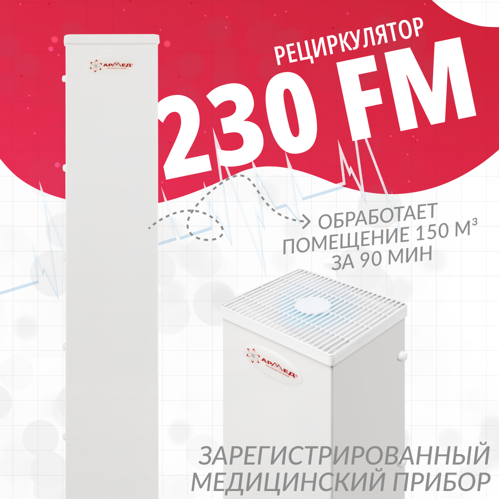 фото Облучатель рециркулятор бактерицидный Армед AirCube 230 FM ультрафиолетовый для обеззараживания воздуха настенный передвижной медицинский лампы 2х30Вт