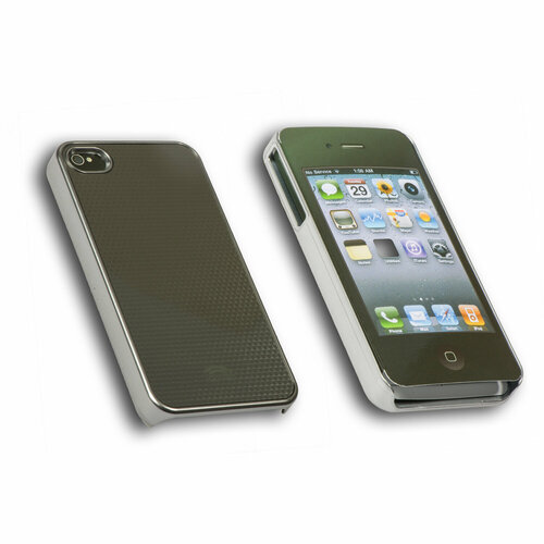 IP4-CM-S-S Чехол iCover Combi Piramid для Apple iPhone 4/4S серебристый пластик + защитная пленка