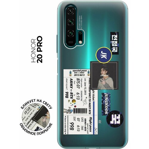 Силиконовый чехол с принтом BTS Stickers для Honor 20 Pro / Хонор 20 Про силиконовый чехол на honor 20 pro хонор 20 про с 3d принтом beatles stickers прозрачный