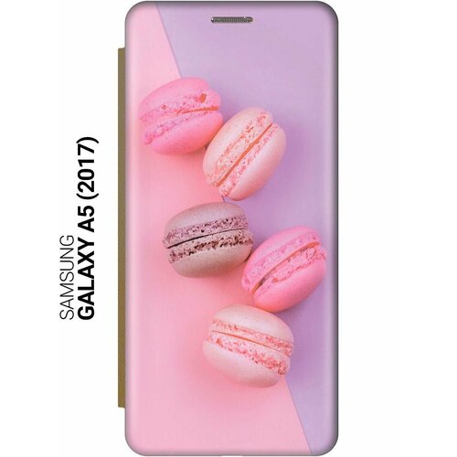 Чехол-книжка на Samsung Galaxy A5 (2017), Самсунг А5 2017 c принтом Розовые макаруны золотистый