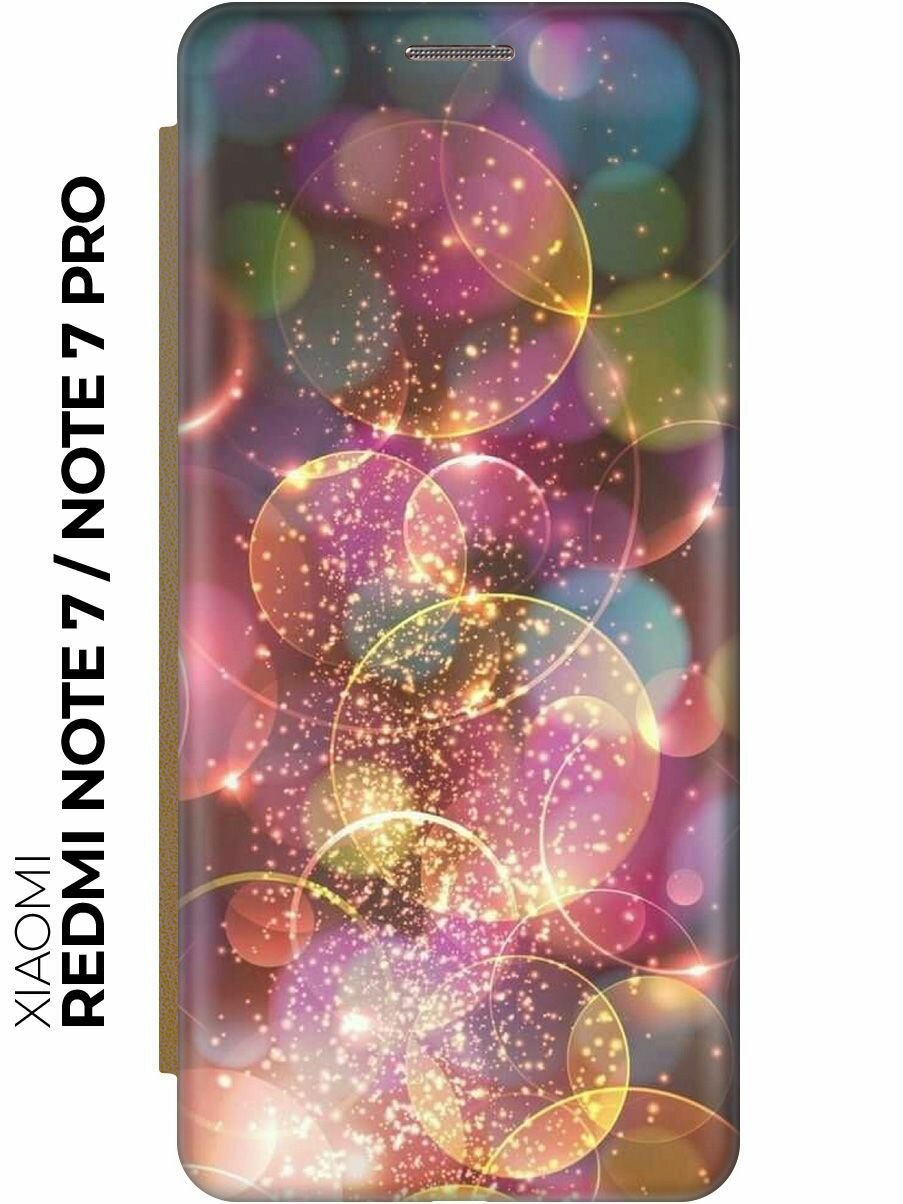 Чехол-книжка Яркие блики на Xiaomi Redmi Note 7 / Note 7 Pro / Сяоми Редми Ноут 7 / Ноут 7 Про золотой