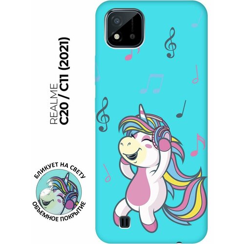 Матовый чехол Musical Unicorn для realme C20 / C11 (2021) / Рилми С20 / С11 (2021) с 3D эффектом бирюзовый матовый чехол lady unicorn для realme c20 c11 2021 рилми с20 с11 2021 с 3d эффектом бирюзовый