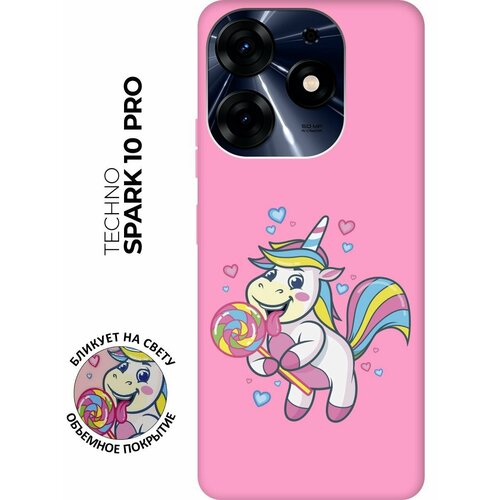 Матовый чехол Unicorn and candy для Tecno Spark 10 Pro / Техно Спарк 10 Про с 3D эффектом розовый матовый чехол unicorn and candy для tecno spark 10 pro техно спарк 10 про с 3d эффектом розовый