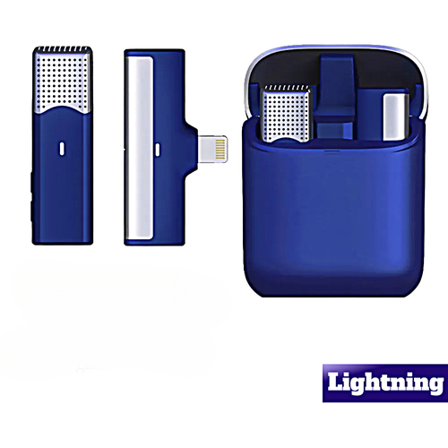 Беспроводный петличный микрофон SX960 c разъемом Lightning для Iphone, Зарядный кейс, Петличка для стрима, Синий