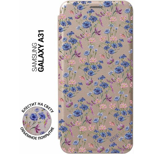 ультратонкий силиконовый чехол накладка transparent для samsung galaxy a20 a30 с 3d принтом lovely cornflowers Чехол-книжка Book Art Jack для Samsung Galaxy A31 с принтом Lovely Cornflowers золотой