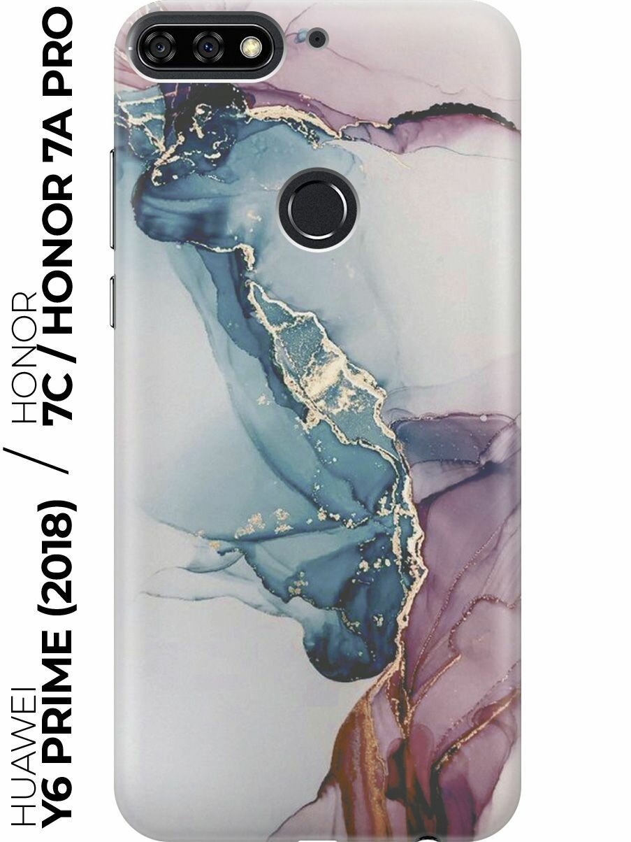 Чехол - накладка ArtColor для Huawei Y6 Prime (2018) / Honor 7C / Honor 7A Pro с принтом "Сине-розовый мрамор"