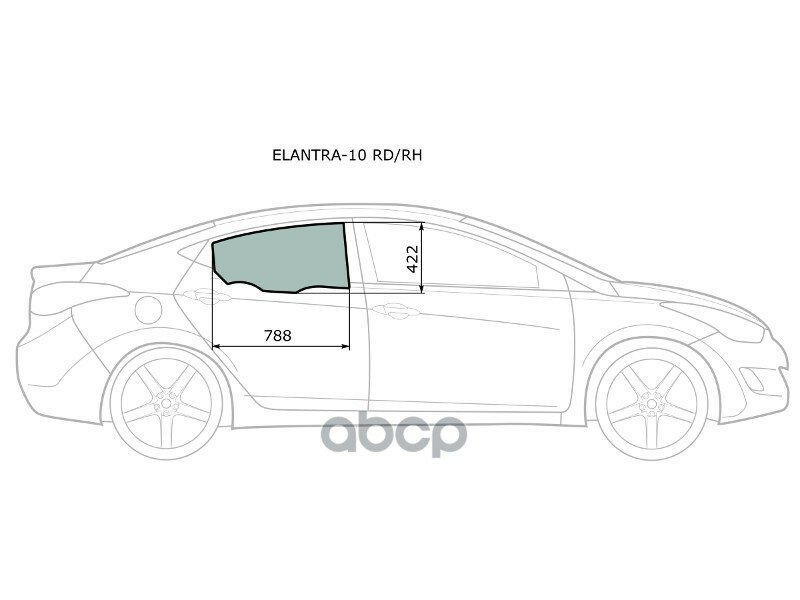 Стекло Боковое Опускное (Сзади/ Справа/ Цвет Зеленый) Hyundai Elantra 10-16 / Avante 10-15 XYG арт. ELANTRA-10 RD/RH