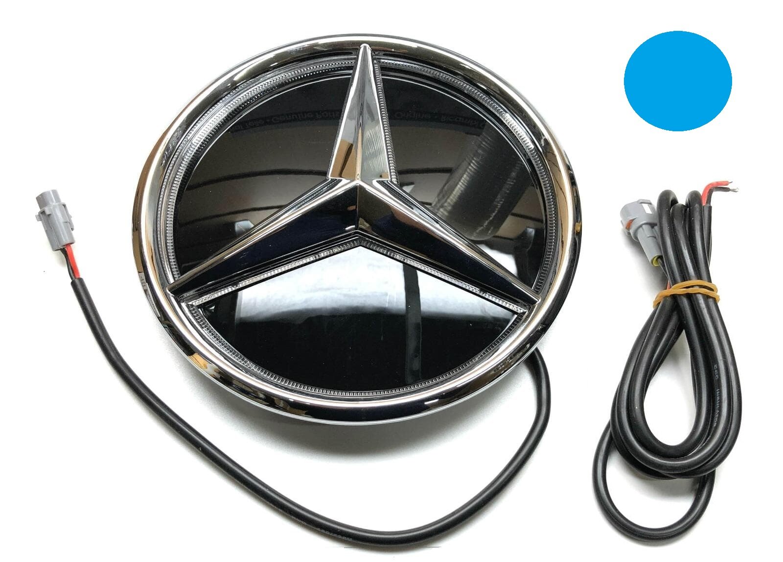 Звезда на решетку радиатора Mercedes хром 205 с подсветкой (синий цвет)